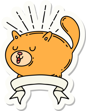 Bir insan tarafından çizilmiş dövme stili mutlu bir kedi.