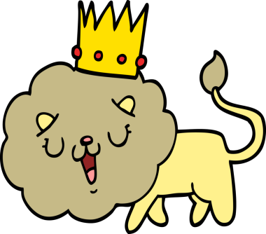 Bir insan tarafından çizilmiş taçlı çizgi film aslanı.