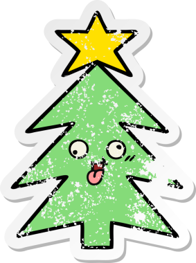 Bir insan tarafından çizilmiş şirin bir karikatür Noel ağacının sıkıntılı çıkartması.