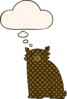 Çizgi roman tarzında bir insan tarafından çizilmiş düşünce kabarcığı olan çizgi film ayısı.