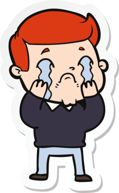 Bir insan tarafından çizilmiş, ağlayan bir çizgi film karakterinin çıkartması.