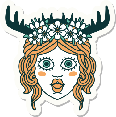 Bir insan tarafından çizilmiş bir Druid karakterinin çıkartması.