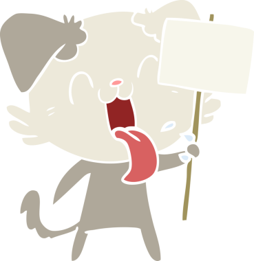 Bir insan tarafından çizilmiş düz renkli çizgi film soluyan köpek.