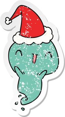 Bir insan tarafından çizilmiş kawai hayaletinin sıkıntılı Noel çıkartması.