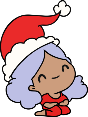 Bir insan tarafından çizilmiş Kawai kızının el çizimi Noel karikatürü.