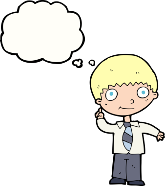 Bir insan tarafından çizilmiş düşünce baloncuğu fikri olan bir okul çocuğu.