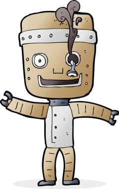 Bir insan tarafından çizilmiş komik yaşlı robot.