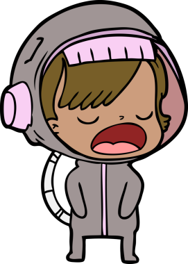 Karikatür astronot kadın bir insan tarafından çizilmiş.