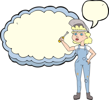 Bir insan tarafından çizilmiş serbest konuşma balonu karikatürü kadın tamirci