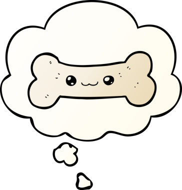 bir insan tarafından çizilmiş yumuşak eğimli düşünce baloncuklu karikatür kemiği