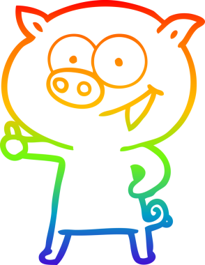 Bir insan tarafından çizilmiş neşeli bir domuz çizgi filminin gradyan çizimi.