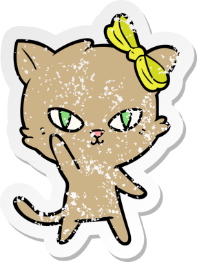 Bir insan tarafından çizilmiş şirin bir çizgi film kedisinin sıkıntılı çıkartması.