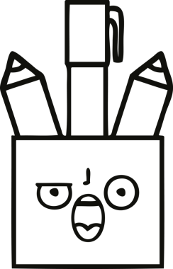 Bir insan tarafından çizilmiş kalem kabının çizgi çizimi