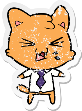 Bir insan tarafından çizilmiş bir karikatür tıslayan kedinin sıkıntılı çıkartması.