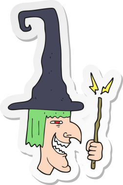 Bir insan tarafından çizilmiş gülen cadının çıkartması.