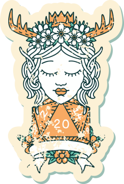 Retro Dövme Tarzı Elf Karakteri Bir insan tarafından çizilmiş doğal 20 zar ile