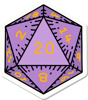 Bir insan tarafından çizilmiş doğal 20 D20 zar etiketi.