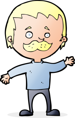 Bir insan tarafından çizilmiş bıyıklı bir çizgi film adamı.