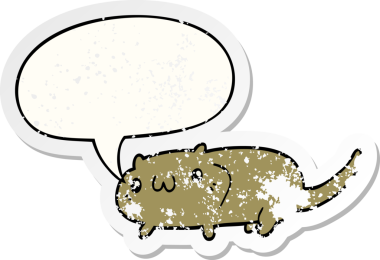 Konuşma baloncuğu olan çizgi film kedisi bir insan tarafından çizilmiş sıkıntılı eski bir çıkartma