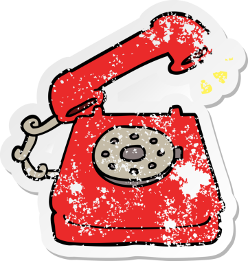 Bir insan tarafından çizilmiş telefon çalan bir çizgi film çıkartması.