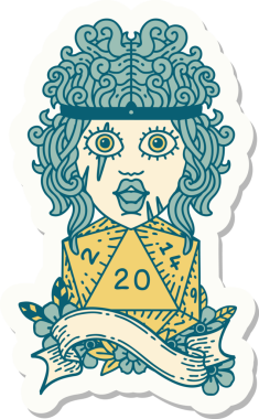 Bir insan tarafından çizilmiş 20 zarlı bir insan barbarının çıkartması.