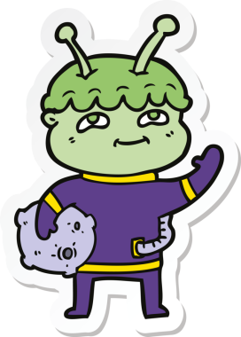 Bir insan tarafından çizilmiş dost canlısı bir uzay adamının çıkartması.