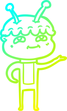 Bir insan tarafından çizilmiş dost canlısı bir uzay adamının soğuk çizgi çizimi.