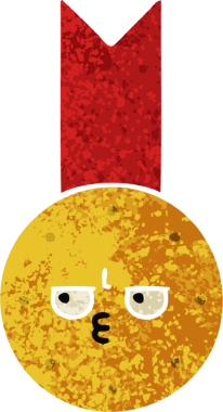 Bir insan tarafından çizilmiş altın madalyanın retro çizim tarzı karikatürü.