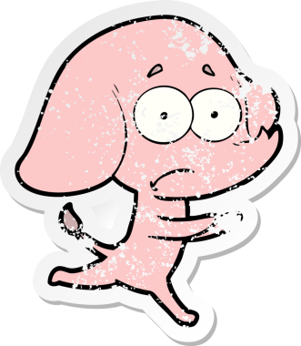 Çizgi filmin kederli çıkartması. Bir insan tarafından çekilen belirsiz fil.