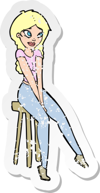 Bir insan tarafından çizilmiş tabureye çizilmiş, karikatür yapıştırması.