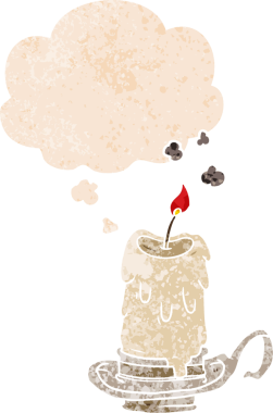 Düşünce baloncuğu ve grunge ile çizgi film hortlak mum bir insan tarafından çizilmiş sıkıntılı retro dokuma tarzı