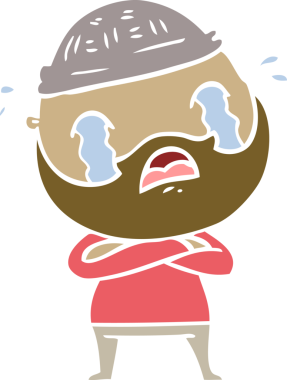 Düz renkli çizgi film sakallı adam bir insan tarafından çizilmiş ağlıyor.