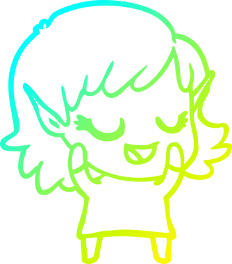 Bir insan tarafından çizilmiş mutlu bir elf kızı çizimi.