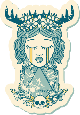 Retro Dövme Tarzı Ağlayan İnsan Druid Bir insan tarafından çizilmiş doğal bir D20 ruloyla