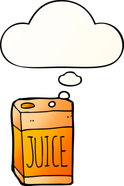 Düşünce baloncuklu çizgi film meyve suyu kutusu bir insan tarafından çizilmiş.