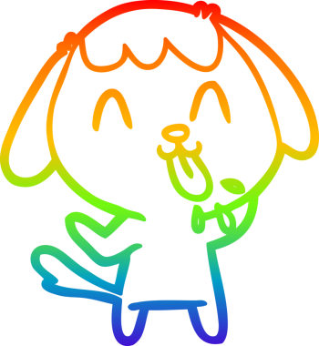 Gökkuşağı gradyan çizimi. Bir insan tarafından çizilmiş şirin bir köpek çizimi.