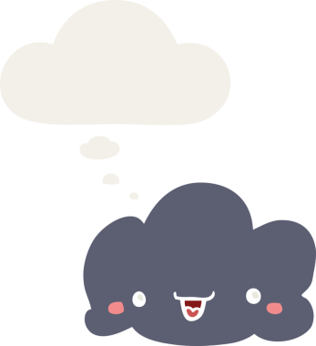 Düşünce baloncuğu olan sevimli çizgi film bulutu bir insan tarafından çizilmiş.