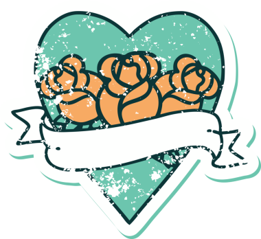 Bir insanın çizdiği çiçekli kalp ve pankartın sembolik dövmeli resmi.