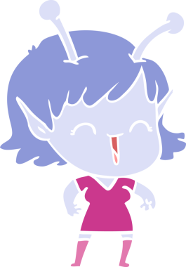 Bir insan tarafından çizilmiş düz renkli uzaylı kız çizgi filmi.