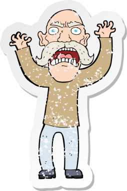 Bir insan tarafından çizilmiş kızgın yaşlı bir adamın gerilmiş çıkartması.