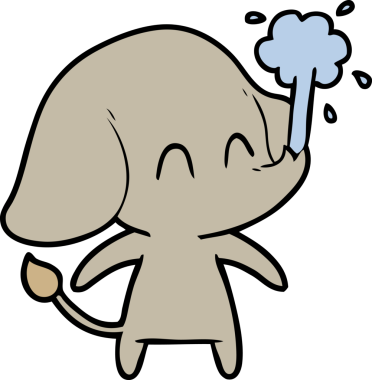 Bir insan tarafından çizilmiş su püskürten sevimli bir fil.