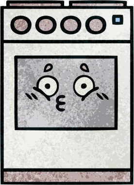 Bir insan tarafından çizilmiş mutfak fırınının retro grunge deseni.