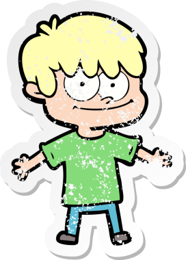 Bir insan tarafından çizilmiş mutlu bir çizgi film karakterinin sıkıntılı çıkartması.