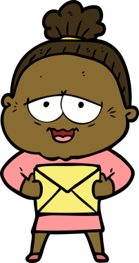 Bir insan tarafından çizilmiş mutlu yaşlı kadın çizgi filmi.