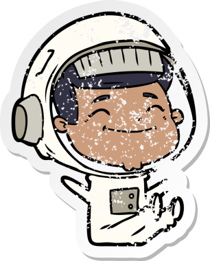 Bir insan tarafından çizilmiş mutlu bir astronotun sıkıntılı çıkartması.