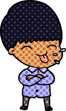 Çizgi filmci çocuk bir insan tarafından çizilmiş dili dışarı çıkarıyor.