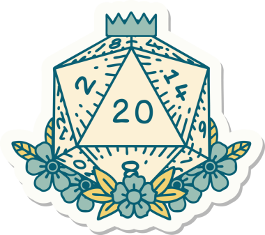 Bir insan tarafından çizilmiş 20 D20 zarının etiketi.