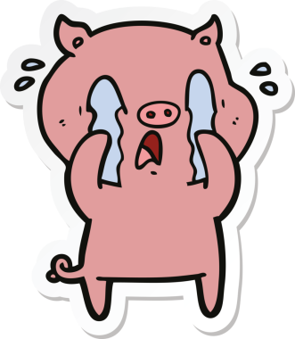 Bir insan tarafından çizilmiş ağlayan domuz çizgi filminin çıkartması.