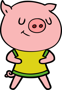 Bir insan tarafından çizilmiş mutlu çizgi film domuzu.