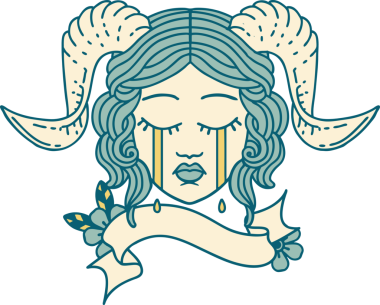 Retro Dövme Biçimi, bir insan tarafından çizilmiş kaydırma pankartıyla ağlayan karakter yüzü